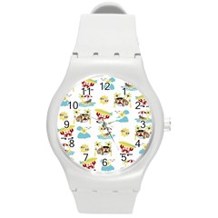 Vector-pattern-with-funny-animals-cartoon-summer-holiday-beach Round Plastic Sport Watch (m)