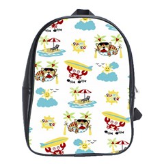 Vector-pattern-with-funny-animals-cartoon-summer-holiday-beach School Bag (xl)