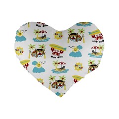 Vector-pattern-with-funny-animals-cartoon-summer-holiday-beach Standard 16  Premium Heart Shape Cushions