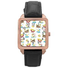 Vector-pattern-with-funny-animals-cartoon-summer-holiday-beach Rose Gold Leather Watch  by Jancukart