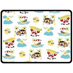 Vector-pattern-with-funny-animals-cartoon-summer-holiday-beach Double Sided Fleece Blanket (large)  by Jancukart