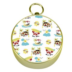 Vector-pattern-with-funny-animals-cartoon-summer-holiday-beach Gold Compasses