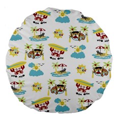 Vector-pattern-with-funny-animals-cartoon-summer-holiday-beach Large 18  Premium Flano Round Cushions