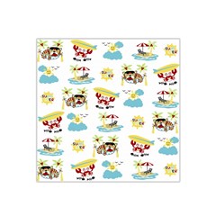 Vector-pattern-with-funny-animals-cartoon-summer-holiday-beach Satin Bandana Scarf 22  X 22 