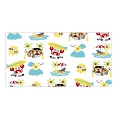 Vector-pattern-with-funny-animals-cartoon-summer-holiday-beach Satin Shawl 45  X 80 