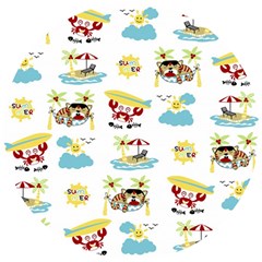 Vector-pattern-with-funny-animals-cartoon-summer-holiday-beach Wooden Puzzle Round by Jancukart