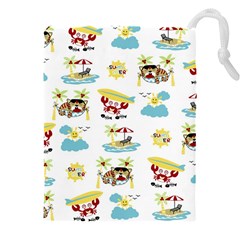 Vector-pattern-with-funny-animals-cartoon-summer-holiday-beach Drawstring Pouch (4xl)