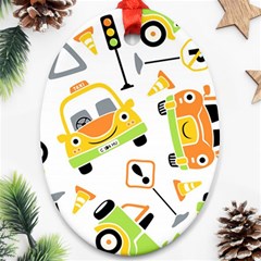 Seamless-pattern-vector-illustration-vehicles-cartoon Ornament (oval) by Jancukart