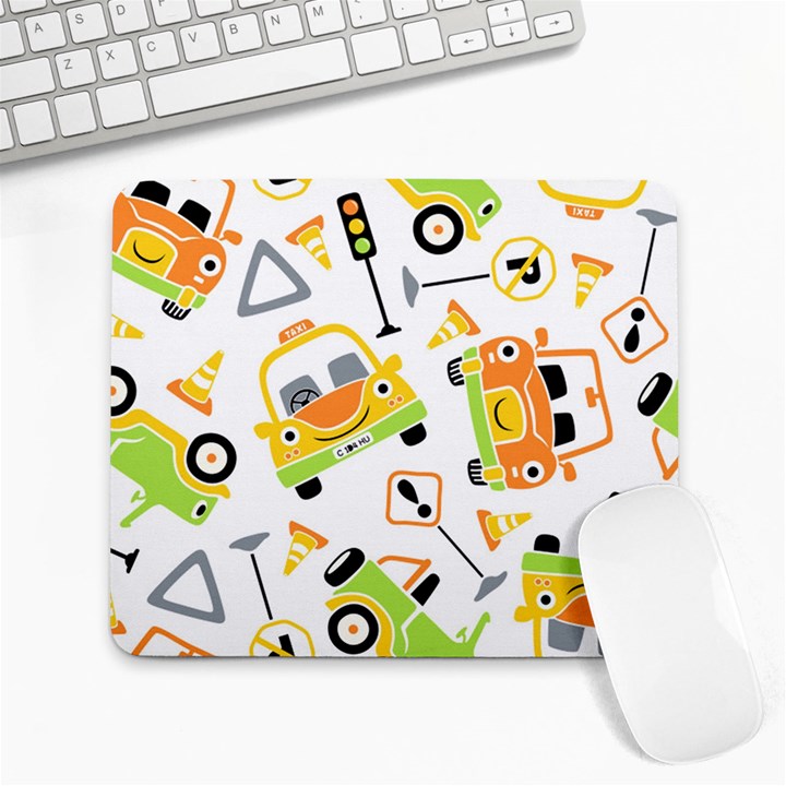 Seamless-pattern-vector-illustration-vehicles-cartoon Large Mousepads