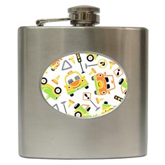 Seamless-pattern-vector-illustration-vehicles-cartoon Hip Flask (6 Oz) by Jancukart