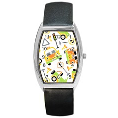 Seamless-pattern-vector-illustration-vehicles-cartoon Barrel Style Metal Watch by Jancukart