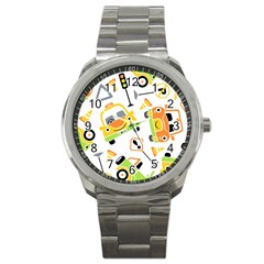 Seamless-pattern-vector-illustration-vehicles-cartoon Sport Metal Watch