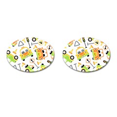 Seamless-pattern-vector-illustration-vehicles-cartoon Cufflinks (oval)