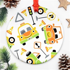 Seamless-pattern-vector-illustration-vehicles-cartoon Round Ornament (two Sides)