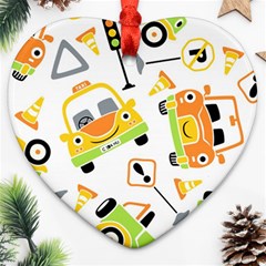 Seamless-pattern-vector-illustration-vehicles-cartoon Heart Ornament (two Sides)