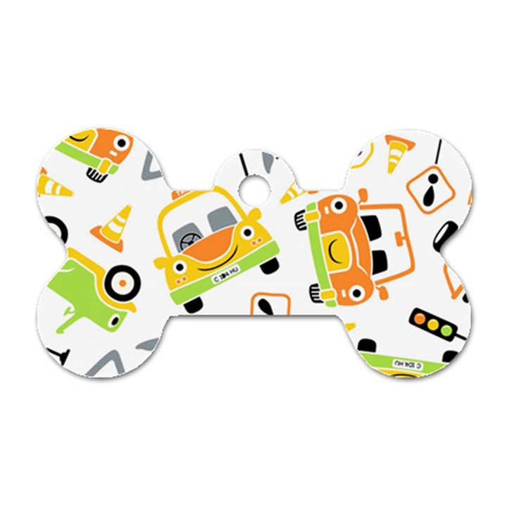 Seamless-pattern-vector-illustration-vehicles-cartoon Dog Tag Bone (Two Sides)