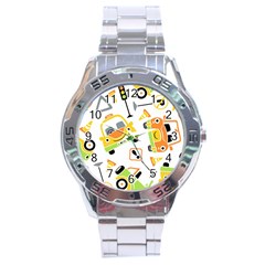 Seamless-pattern-vector-illustration-vehicles-cartoon Stainless Steel Analogue Watch by Jancukart