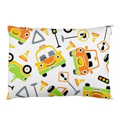 Seamless-pattern-vector-illustration-vehicles-cartoon Pillow Case (two Sides)