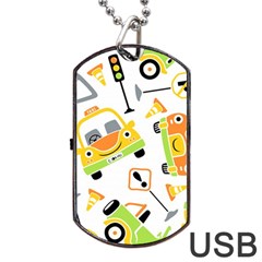 Seamless-pattern-vector-illustration-vehicles-cartoon Dog Tag Usb Flash (one Side) by Jancukart