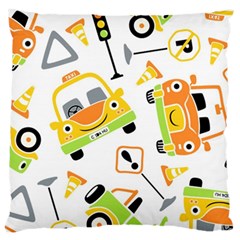 Seamless-pattern-vector-illustration-vehicles-cartoon Large Cushion Case (one Side) by Jancukart