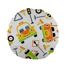 Seamless-pattern-vector-illustration-vehicles-cartoon Standard 15  Premium Round Cushions by Jancukart