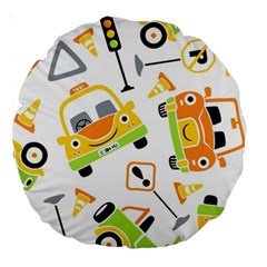 Seamless-pattern-vector-illustration-vehicles-cartoon Large 18  Premium Round Cushions by Jancukart