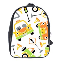 Seamless-pattern-vector-illustration-vehicles-cartoon School Bag (xl) by Jancukart