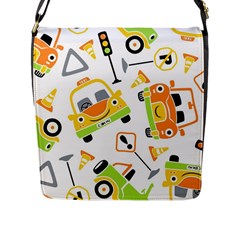 Seamless-pattern-vector-illustration-vehicles-cartoon Flap Closure Messenger Bag (l) by Jancukart