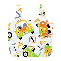 Seamless-pattern-vector-illustration-vehicles-cartoon Full Print Recycle Bag (l) by Jancukart