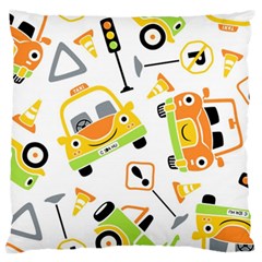 Seamless-pattern-vector-illustration-vehicles-cartoon Standard Flano Cushion Case (one Side) by Jancukart