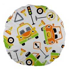 Seamless-pattern-vector-illustration-vehicles-cartoon Large 18  Premium Flano Round Cushions