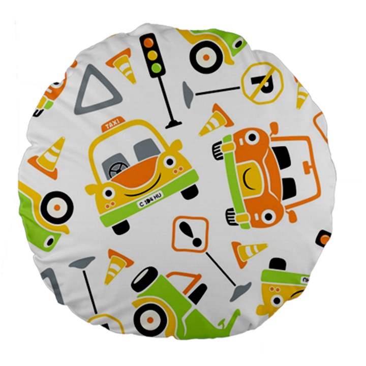 Seamless-pattern-vector-illustration-vehicles-cartoon Large 18  Premium Flano Round Cushions