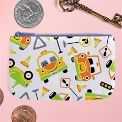 Seamless-pattern-vector-illustration-vehicles-cartoon Large Coin Purse by Jancukart