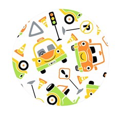 Seamless-pattern-vector-illustration-vehicles-cartoon Mini Round Pill Box (pack Of 3)