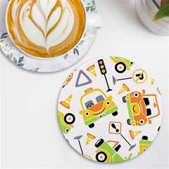 Seamless-pattern-vector-illustration-vehicles-cartoon Uv Print Round Tile Coaster by Jancukart