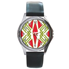 Abstract Pattern Geometric Backgrounds Round Metal Watch by Eskimos