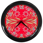 Folk flowers print Floral pattern Ethnic art Wall Clock (Black) Front