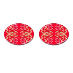 Folk Flowers Print Floral Pattern Ethnic Art Cufflinks (oval) by Eskimos