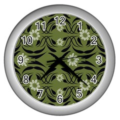 Folk Flowers Print Floral Pattern Ethnic Art Wall Clock (silver) by Eskimos