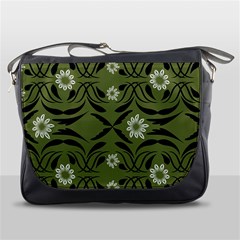 Folk Flowers Print Floral Pattern Ethnic Art Messenger Bag by Eskimos