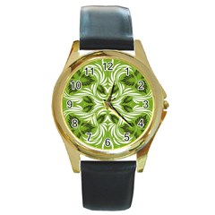 Folk Flowers Print Floral Pattern Ethnic Art Round Gold Metal Watch by Eskimos