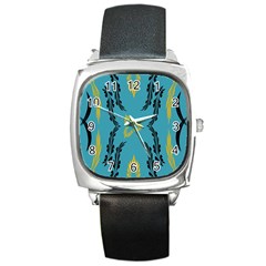 Folk Flowers Print Floral Pattern Ethnic Art Square Metal Watch by Eskimos