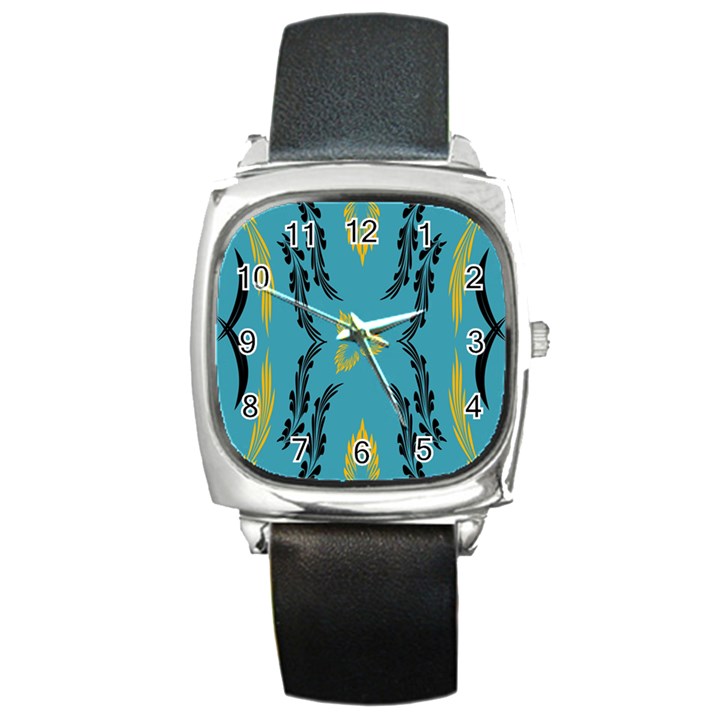 Folk flowers print Floral pattern Ethnic art Square Metal Watch