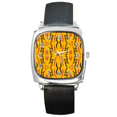 Folk Flowers Print Floral Pattern Ethnic Art Square Metal Watch by Eskimos