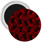 Halloween Goth Cat Pattern in Blood Red 3  Magnets Front