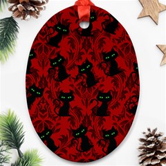 Halloween Goth Cat Pattern in Blood Red Ornament (Oval)