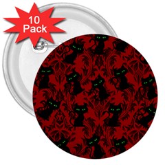 Halloween Goth Cat Pattern in Blood Red 3  Buttons (10 pack) 