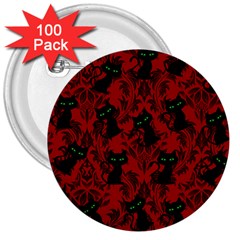 Halloween Goth Cat Pattern in Blood Red 3  Buttons (100 pack) 