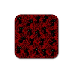 Halloween Goth Cat Pattern in Blood Red Rubber Coaster (Square)