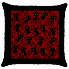 Halloween Goth Cat Pattern in Blood Red Throw Pillow Case (Black)